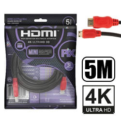 CABO DE VIDEO MINI HDMI P/ HDMI 5M 2.0 4K HDR 19P