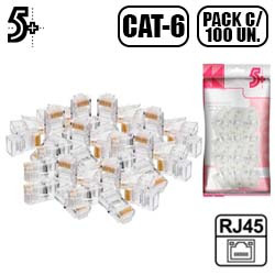 CONECTOR PLUG RJ45 - CAT6 - (PCT C/ 100 PEÇAS) 5+