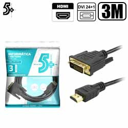CABO DE VIDEO DVI 24+1 P/ HDMI MACHO 3M PRETO