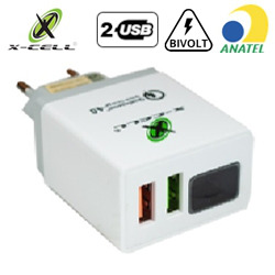 EN. CARREG. TOMADA 2 USB 4.0A 18W C/ DISPLAY DIGITAL XC-