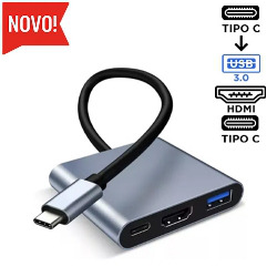 ADAPTADOR TYPE-C P/ USB 3.0 / HDMI E TYPE-C (3 EM 1) REF.
