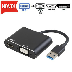 ADAPTADOR USB 3.0 P/ HDMI E VGA C/ AUDIO REF. UV-02
