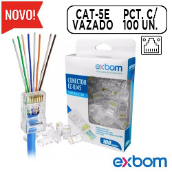 CONECTOR PLUG RJ45 - CAT5-E *VAZADO* (C/ 100 UN.BOX