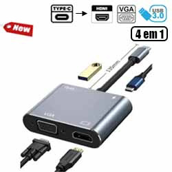 ADAPTADOR TYPE-C P/ USB 3.0 / HDMI / VGA E TYPE-C (4 EM 1