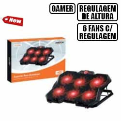 SUPORTE P/NOTEBOOK GAMER C/ 6 FAN VERM. VELOCIDADE AJU