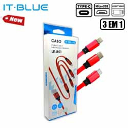 CABO CEL/DADOS P/ IPHONE,TYPE-C E V8 (3 EM 1) REF
