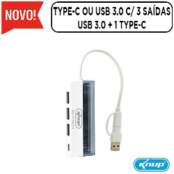 HUB TYPE-C OU USB 3.0 C/ 3 SAÍDAS USB 3.0 + 1 TYPE-C REF