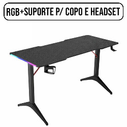 MD. MESA GAMER C/ LED RGB+SUPORTE P/ COPO E HEAD