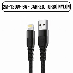 CABO CEL/DADOS P/ IPHONE 2M-120W- 6A - CARREG. TURBO N